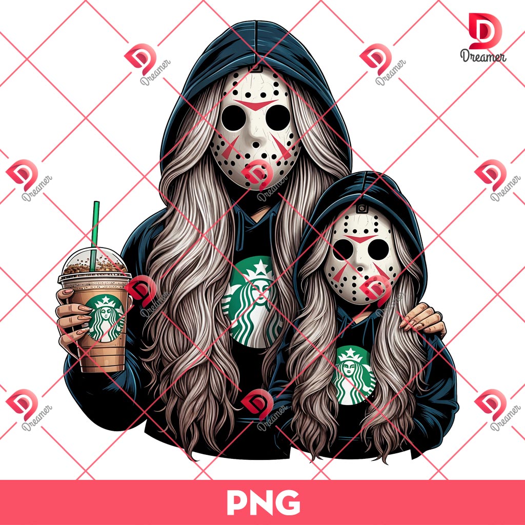 Mama And Daughter Jason Voorhees Coffee PNG, Horror Mama Halloween PNG