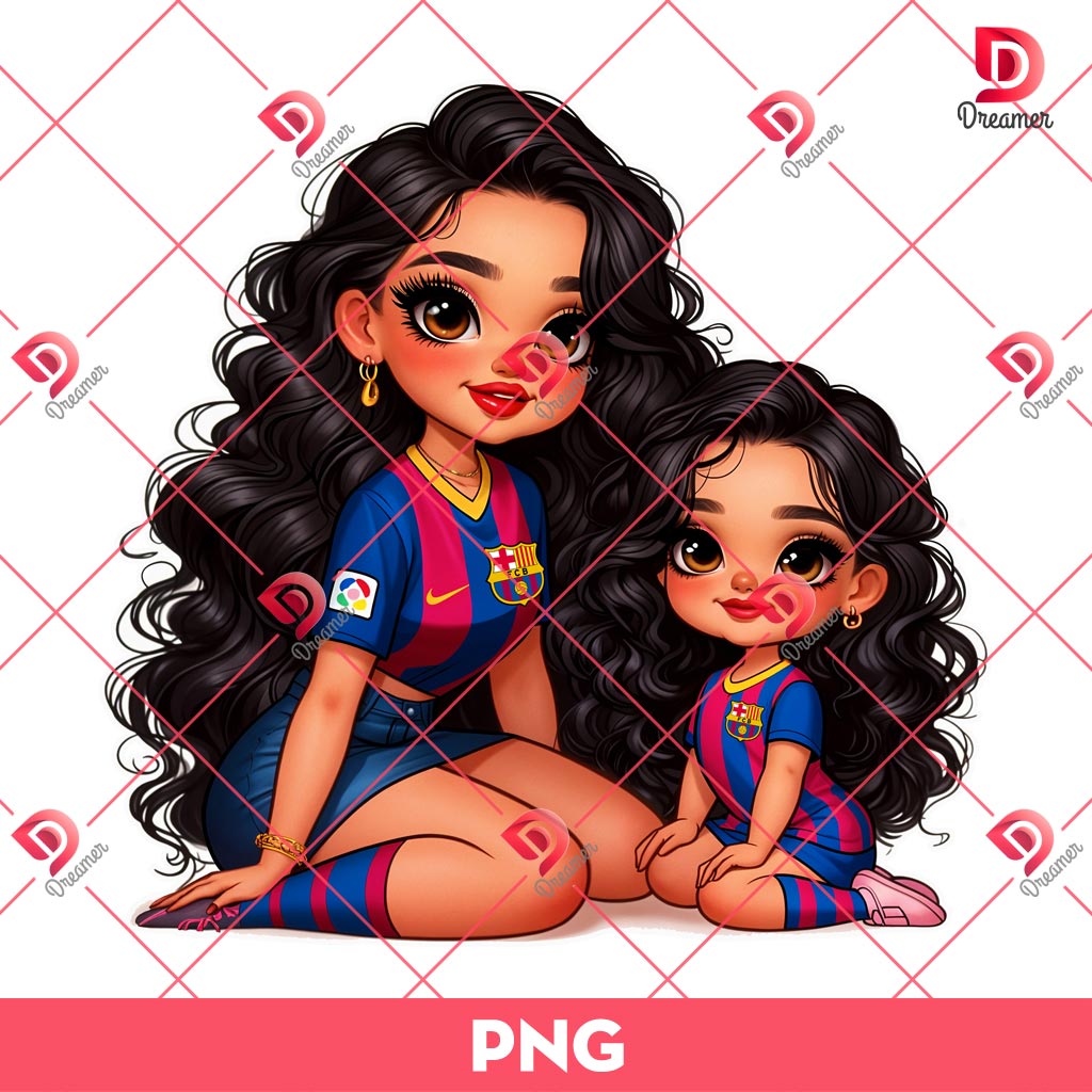 Mama And Daugter Fan Barcelona PNG, Mom And Daughter Soccer PNG, Chicana Girl Sport PNG