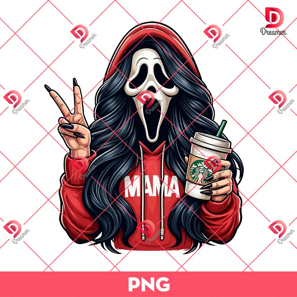 Mama Ghostface Coffee Starbucks PNG, Horror Mama Halloween PNG