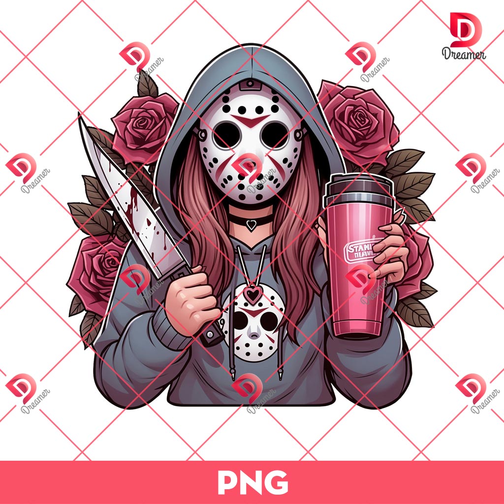 Mama Jason Voorhees PNG, Horror Mama Halloween PNG, Horror Character Coffee PNG