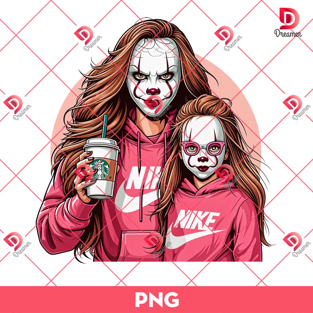 Mama Pennywise PNG, Horror Mama And Daughter Coffee PNG, Mama Halloween PNG