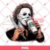 Michael Myers Drinks Starbucks Coffee PNG, Horror Killer Coffee PNG, Halloween Coffee PNG
