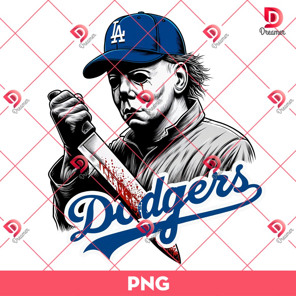 Michael Myers LA Dodgers PNG, Los Angeles Dodgers PNG, Horror Character NFL Football PNG