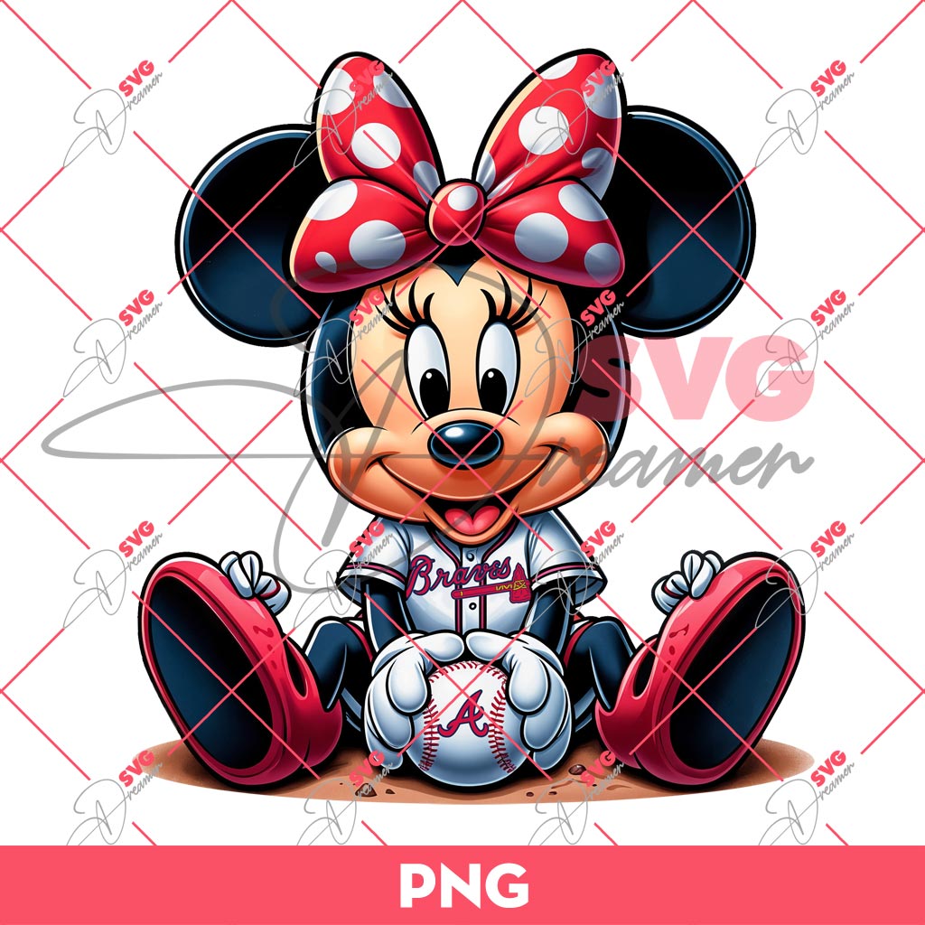 Minnie Mouse Atlanta Braves PNG, Disney Minnie Baseball PNG, Atlanta Braves MLB Baseball PNG