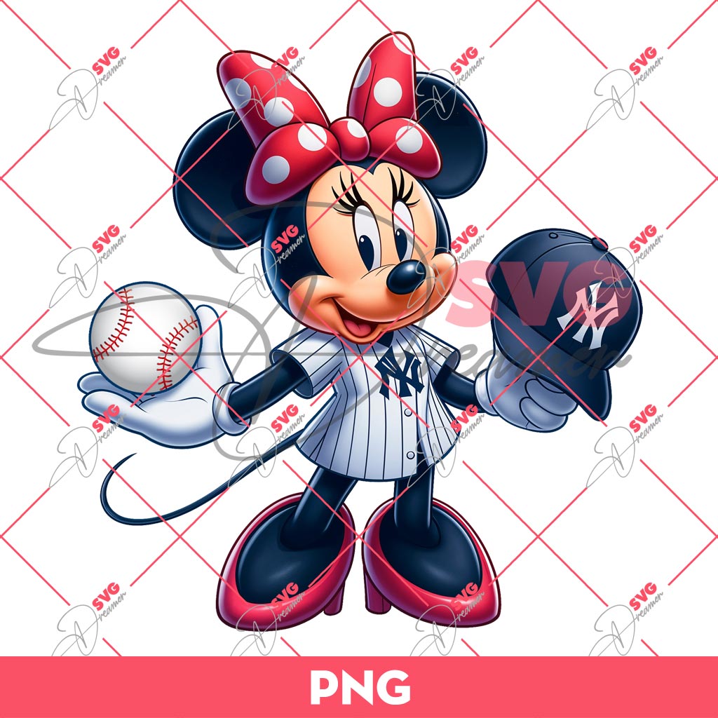 Minnie Mouse NY Yankees PNG, Disney Minnie MLB Baseball PNG, New York Yankees Team PNG