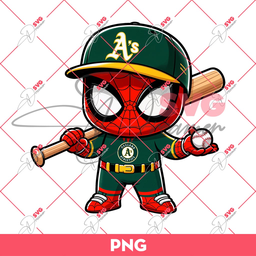 Oakland Athletics Spiderman PNG, Baby Spiderman MLB Baseball PNG