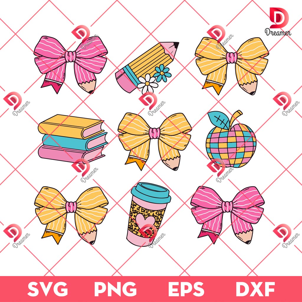 Pencil Coquette Bow SVG PNG, Teacher Back To School SVG PNG