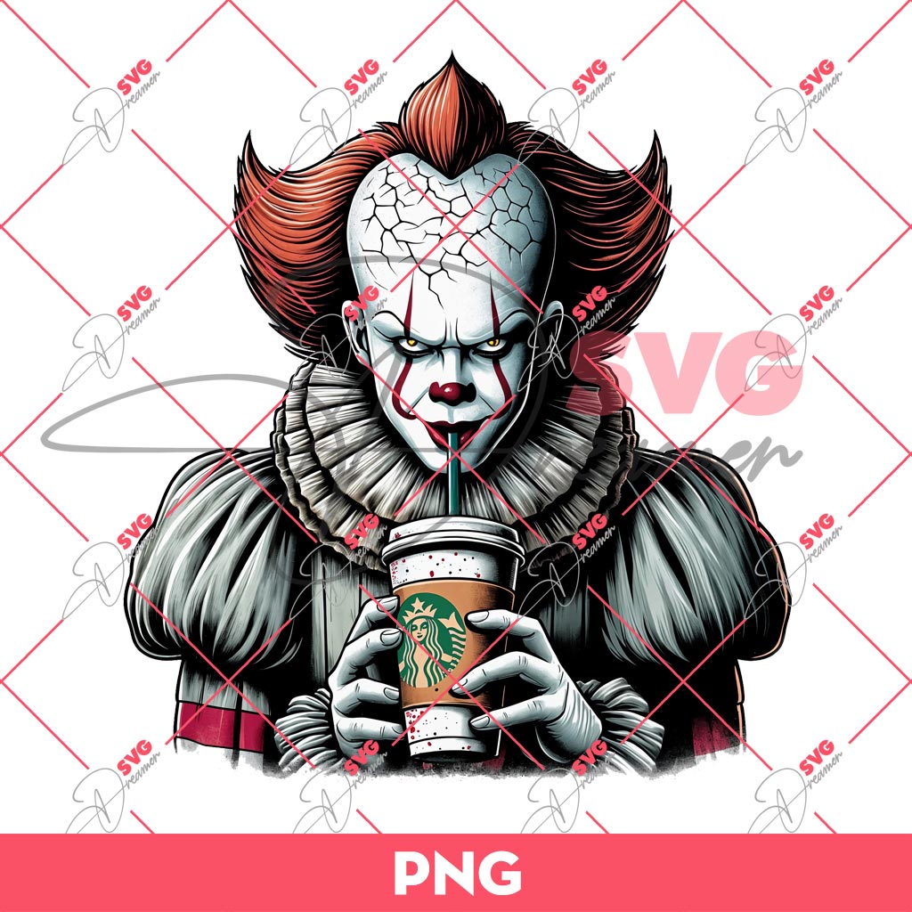 Pennywise Drinks Starbucks Coffee PNG, Horror Killer Coffee PNG, Halloween Coffee PNG