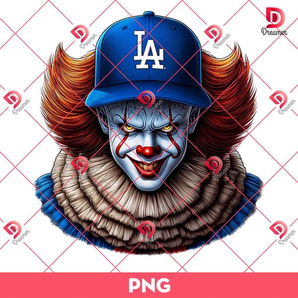 Pennywise LA Dodgers PNG, Los Angeles Dodgers PNG, Horror Character NFL Football PNG