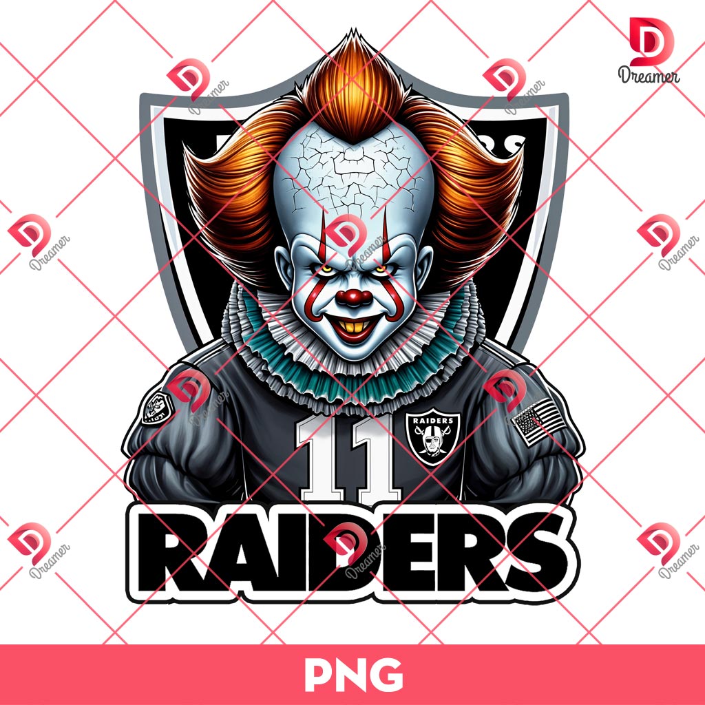 Pennywise Raiders NFL PNG, Horror Character Las Vegas Raider Football PNG