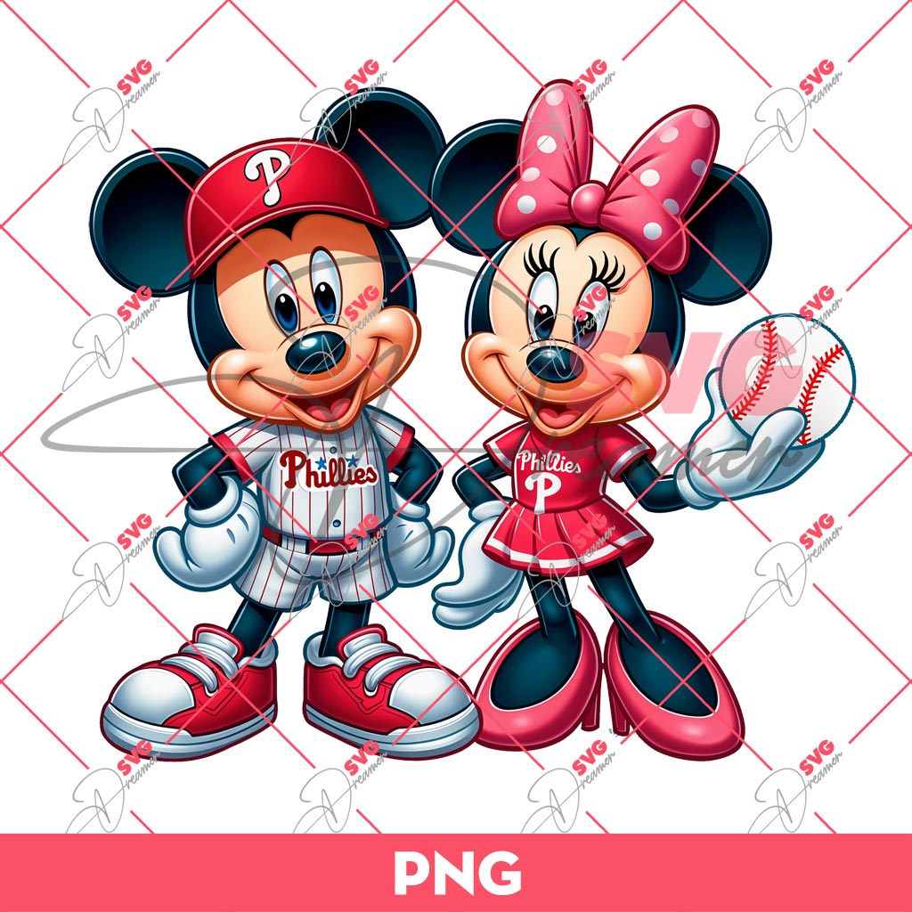Philadelphia Phillies Mickey And Minnie PNG, Disney Mickey Minnie Phillies MLB Baseball PNG