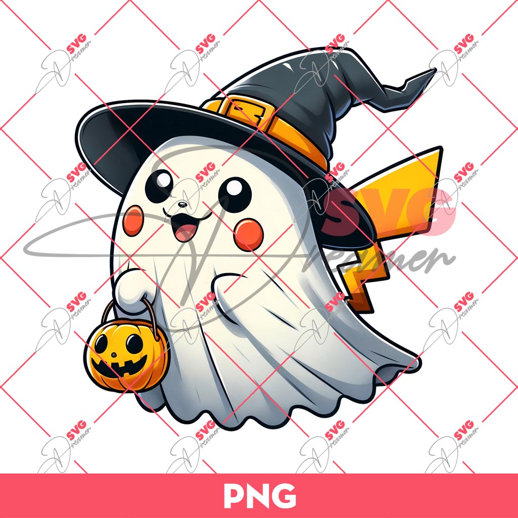 Pikachu Ghost Halloween PNG, Cute Pika Boo PNG, Pokemon Pikachu Halloween PNG