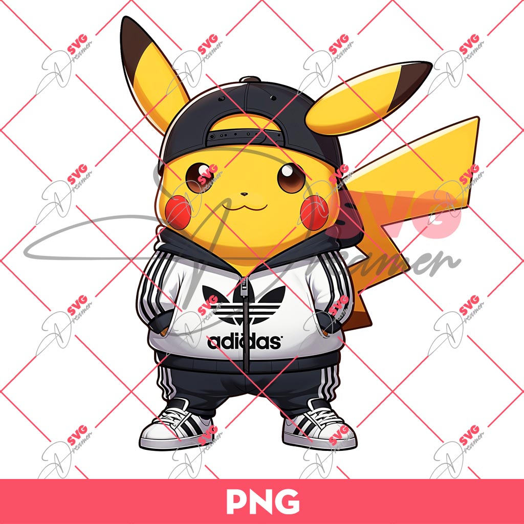 Pikachu Wearing Adidas Outfits PNG, Pikachu Adidas Fashion PNG