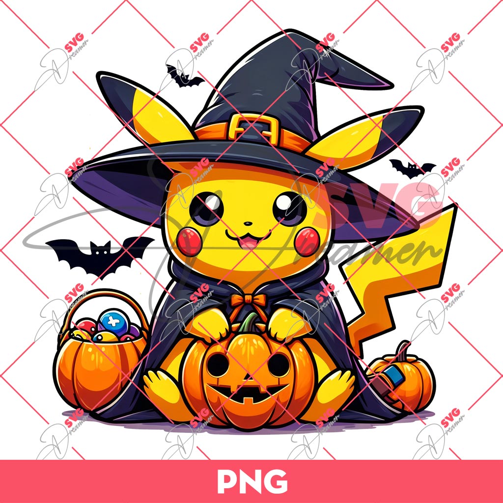 Pikachu Witch Halloween PNG, Pokemon Pikachu Halloween PNG