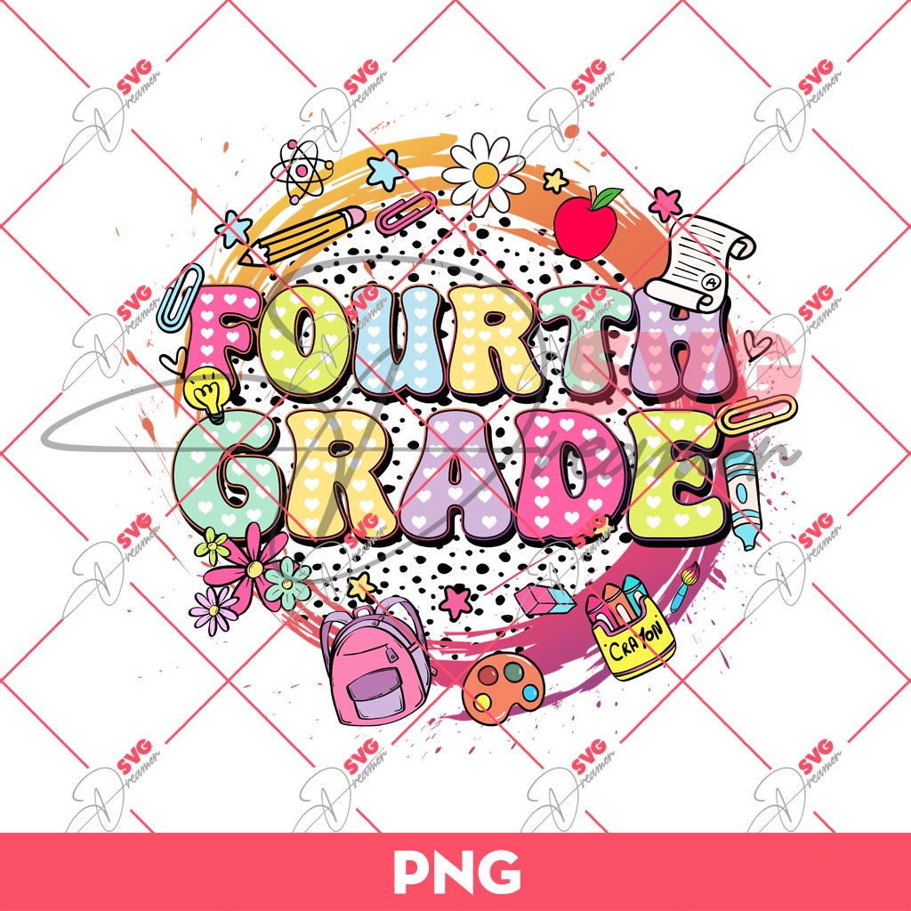 Retro Fourth Grade PNG, First Day Of School PNG, Back To School PNG