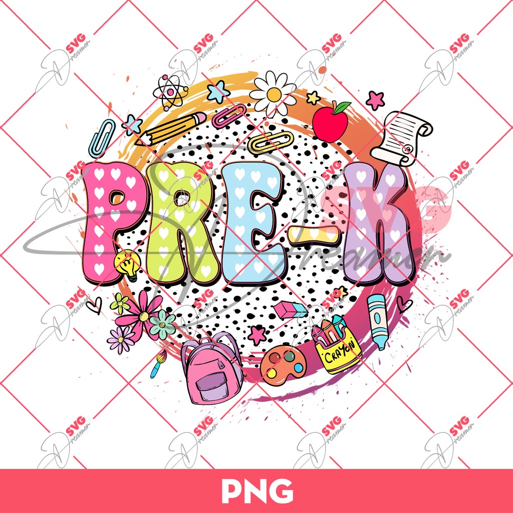 Retro Pre-K PNG, Retro Back To School PNG, First Day Of School PNG