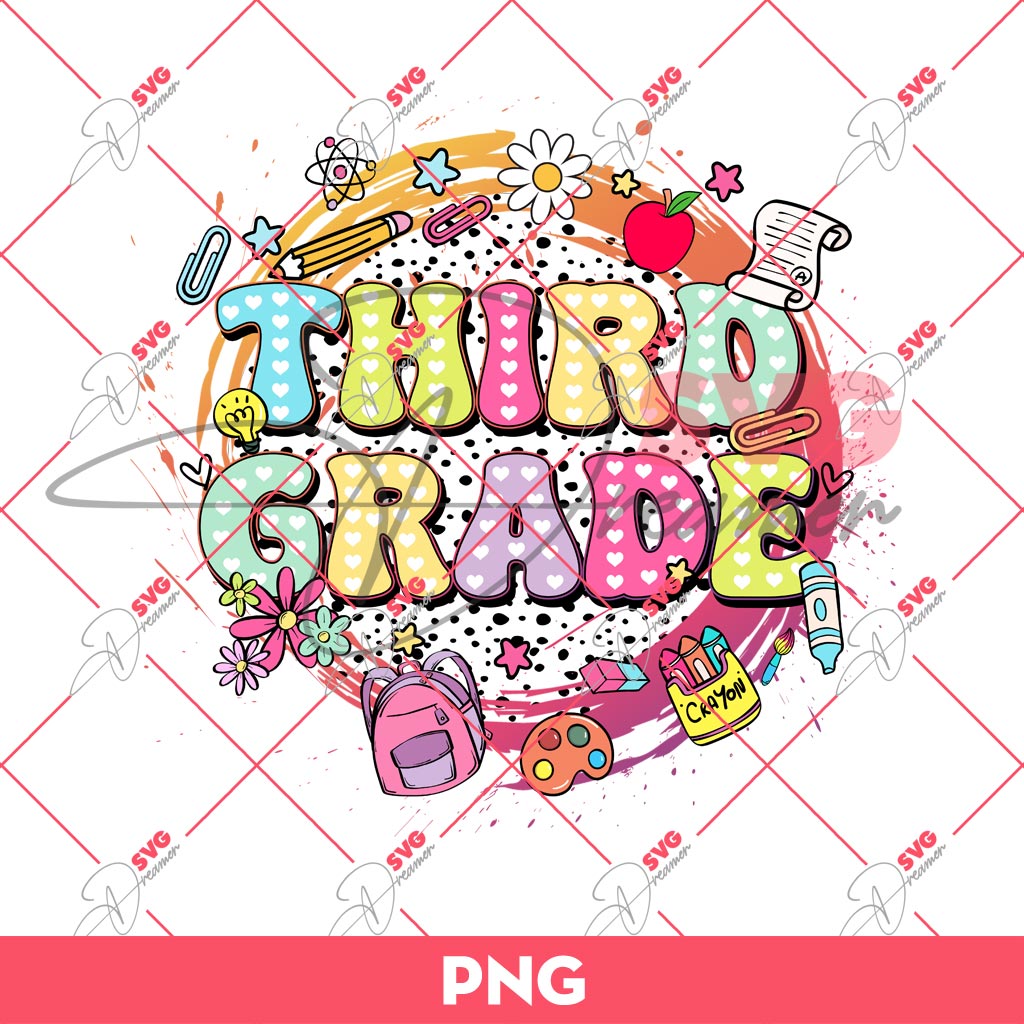 Retro Third Grade PNG, First Day Of School PNG, Back To School PNG