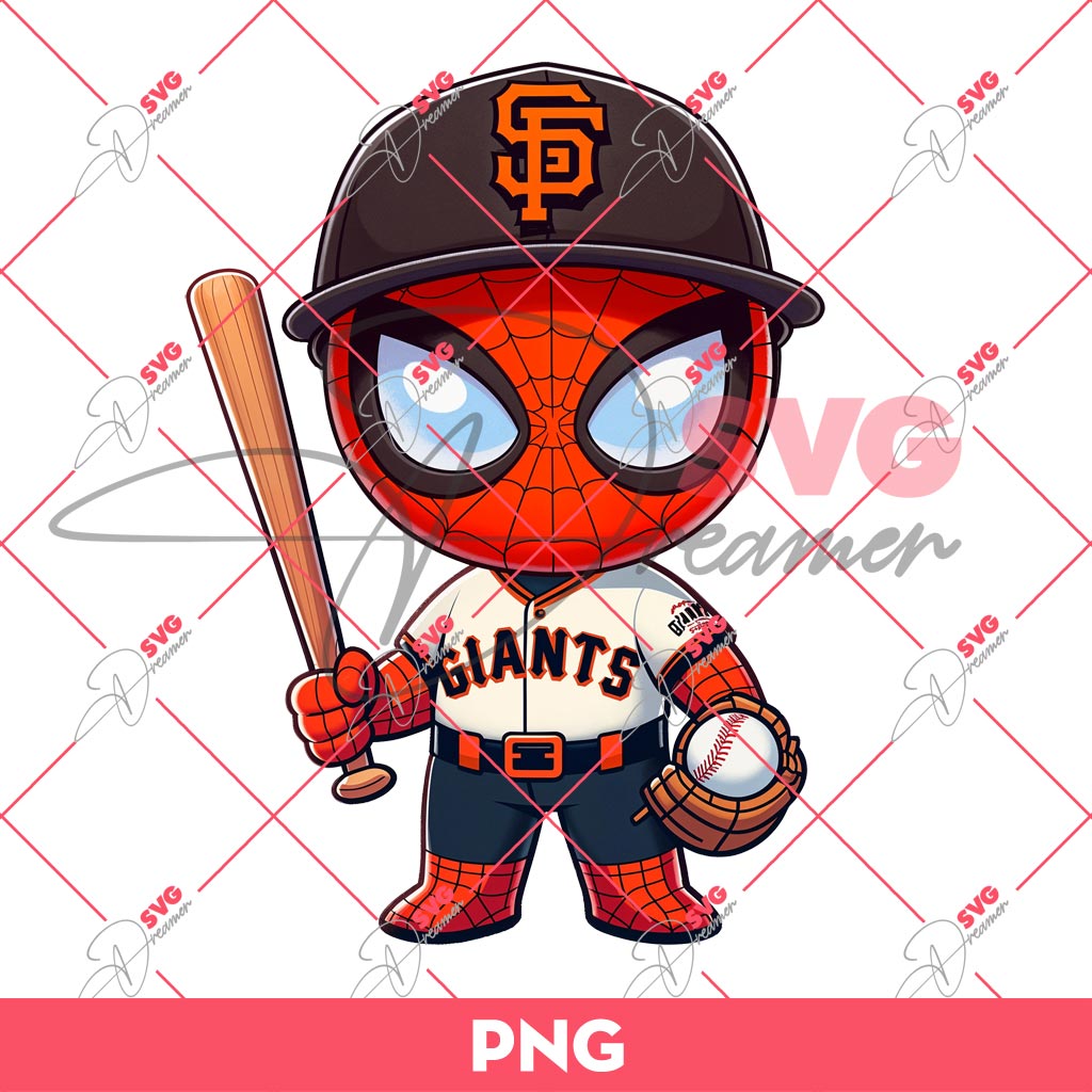 San Francisco Giants Spiderman PNG, Baby Spiderman MLB Baseball PNG