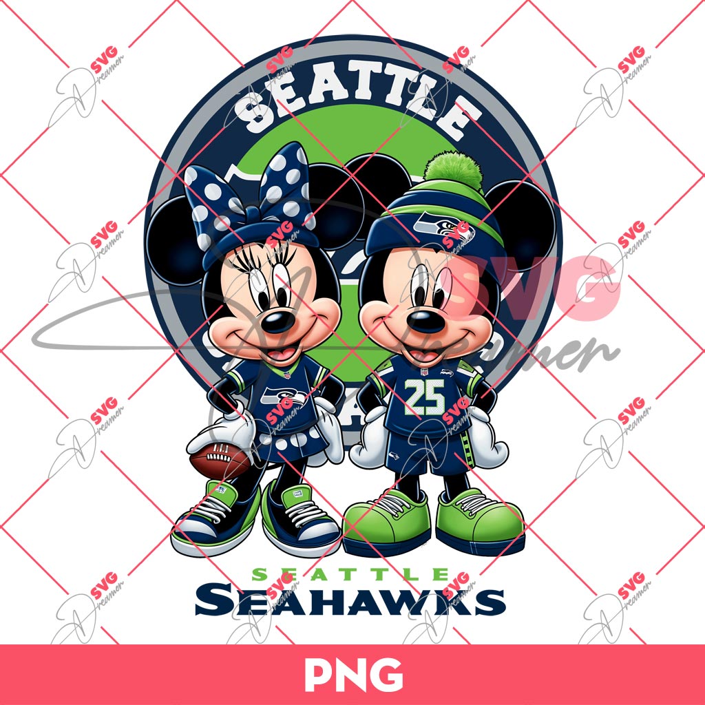 Seattle Seahawks NFL Mickey And Minnie PNG, Disney Football PNG