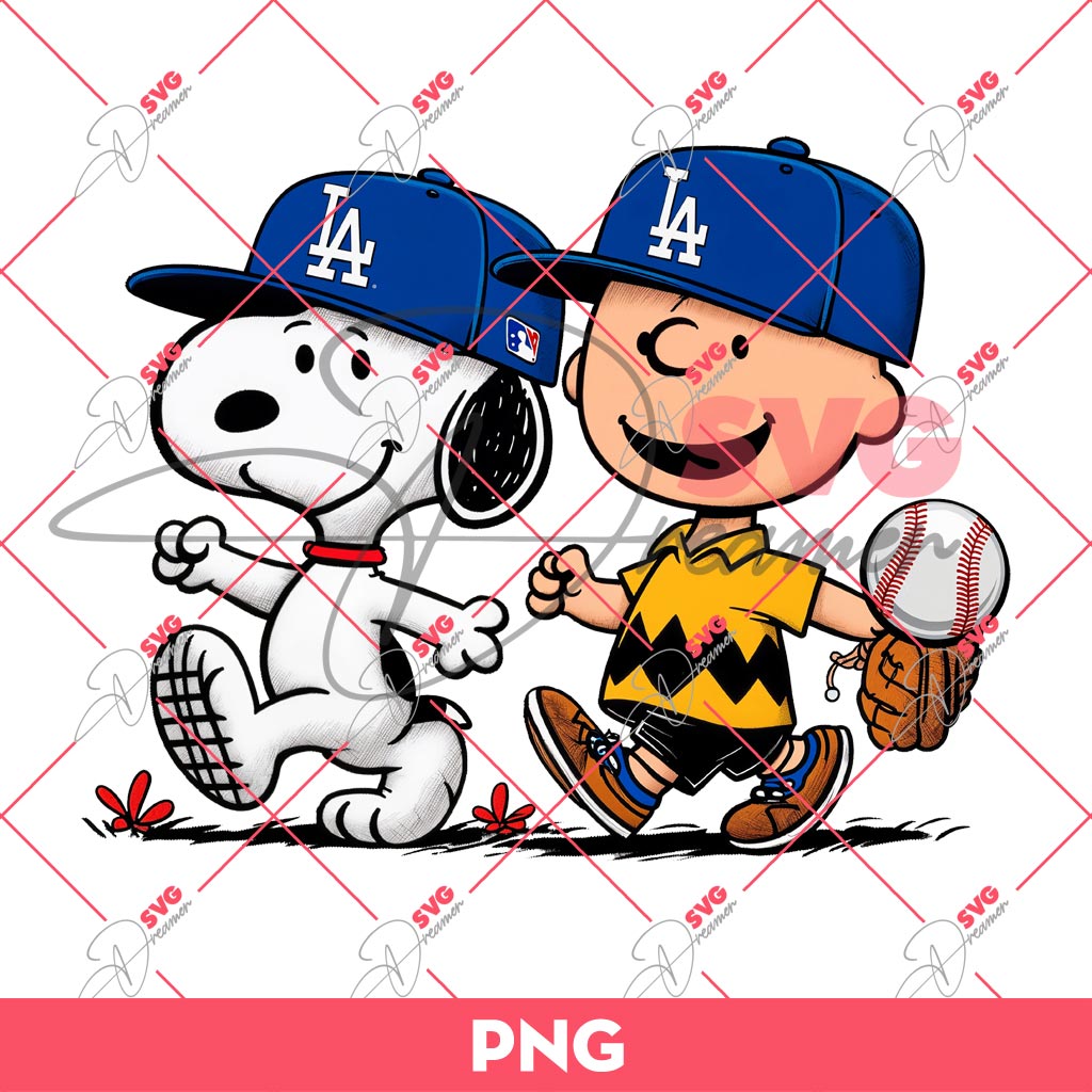 Snoopy And Charlie Brown LA Dodgers PNG, Snoopy Charlie Brown Baseball MLB PNG