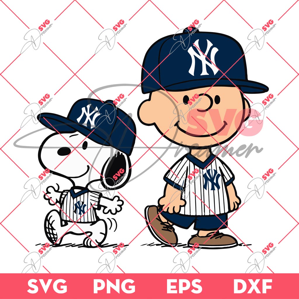 Snoopy And Charlie Brown NY Yankees SVG PNG, NY Yankees MLB Baseball PNG SVG