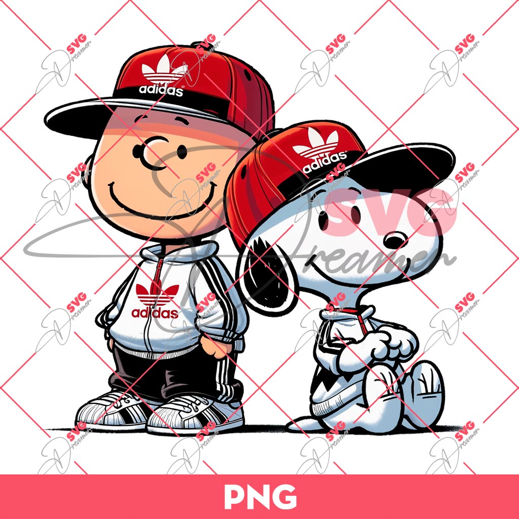 Snoopy And Charlie Brown Wearing Adidas Outfits PNG, Charlie Brown And Snoopy Adidas PNG