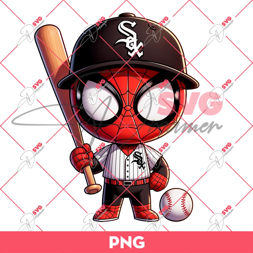 Spiderman Chicago White Sox Baseball PNG, Superhero Baby Spiderman MLB PNG