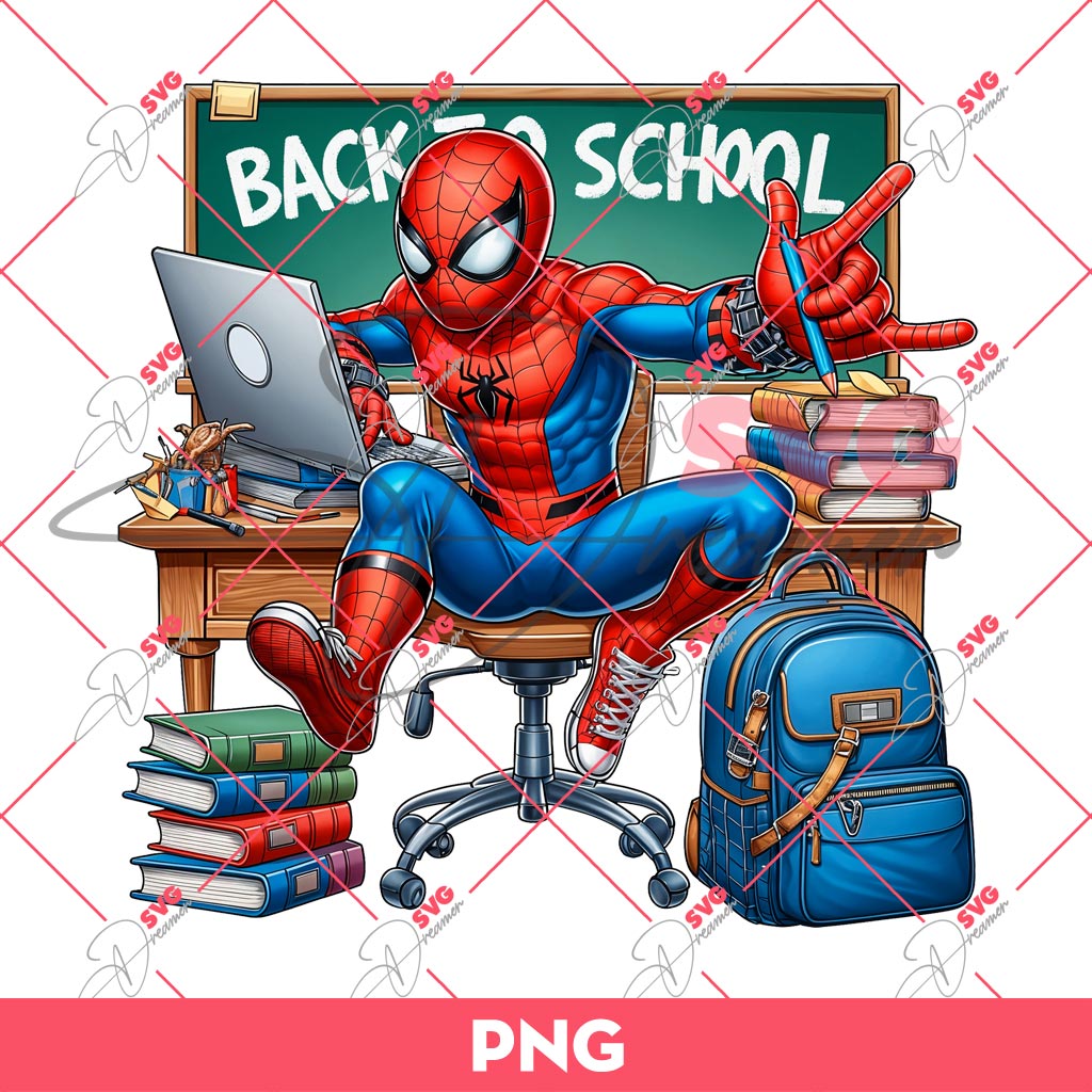 Spiderman Swinging Into School PNG, Superhero Spiderman Back To School PNG