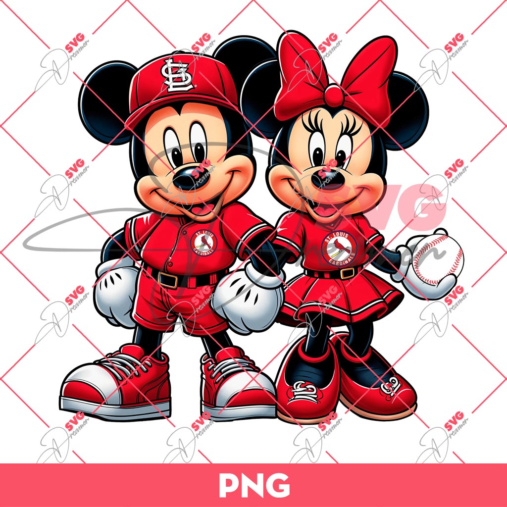 St Louis Cardinals Mickey And Minnie PNG, Disney Mickey Minnie MLB Baseball PNG