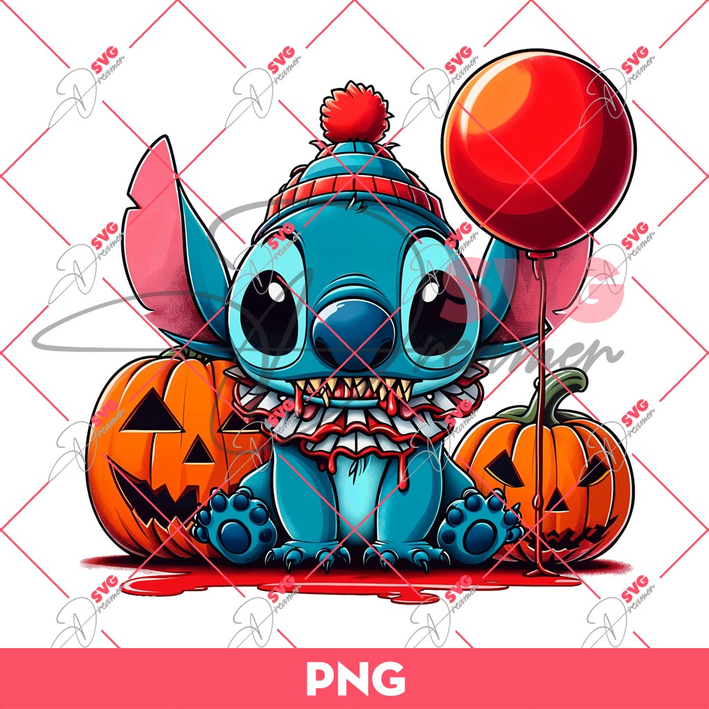 Stitch Pennywise Halloween PNG, Stitch Horror Character PNG, Halloween PNG