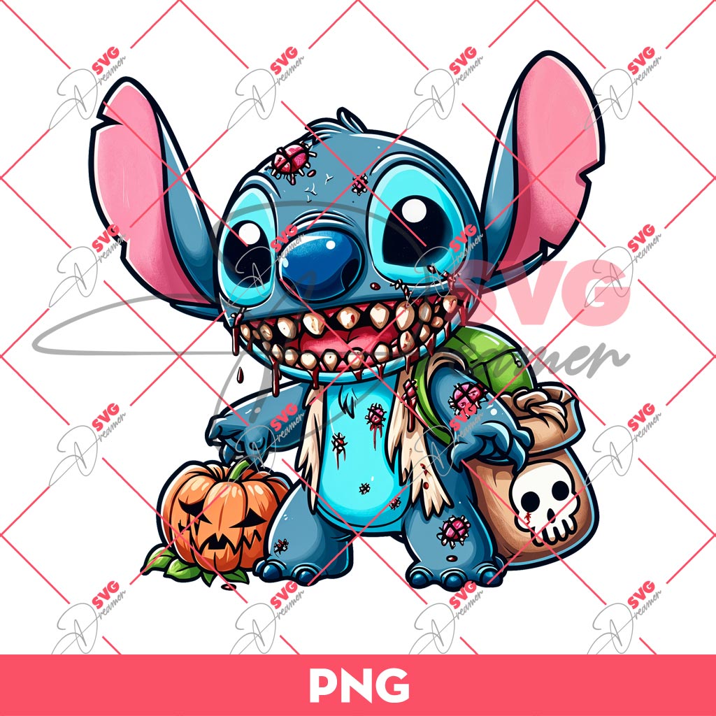 Stitch Zombie PNG, Disney Character Halloween PNG, Zombie Stitch Halloween PNG