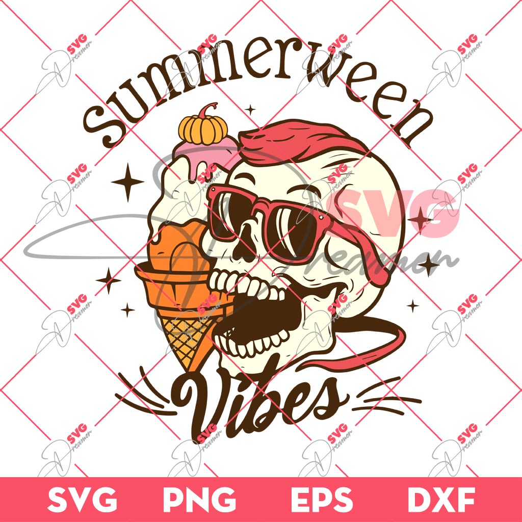 Summerween Vibes SVG PNG, Skeleton And Ice Cream SVG PNG
