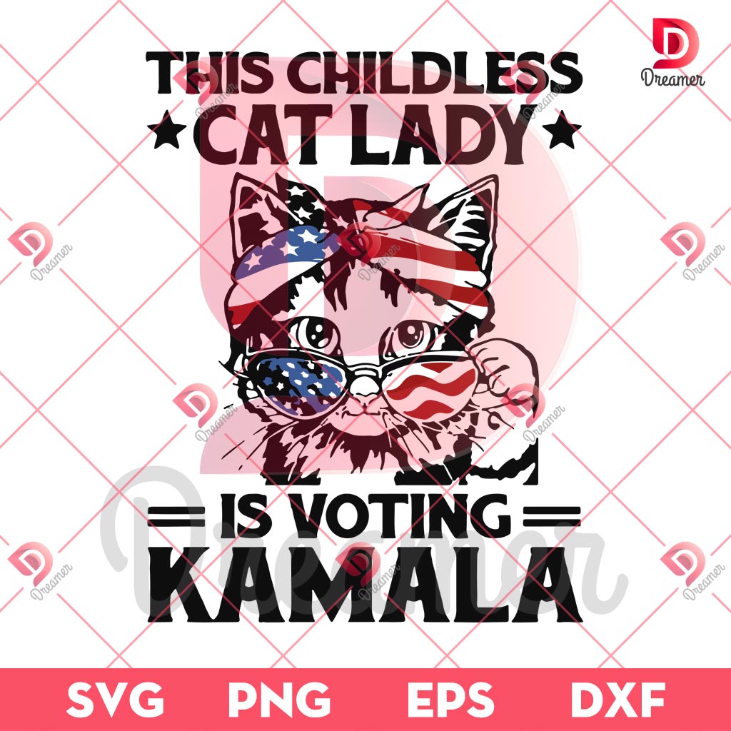 The Childless Cat Lady Is Voting Kamala SVG PNG, Kamala Harris 2024 SVG PNG, Election 2024 SVG PNG