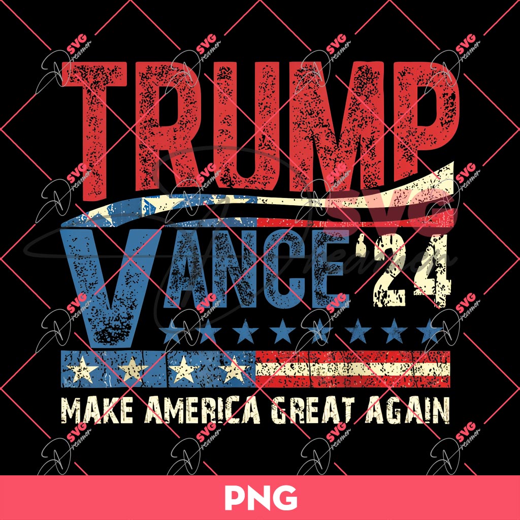 Trump Vance 24 Retro Style Grunge PNG, President Trump 2024 PNG