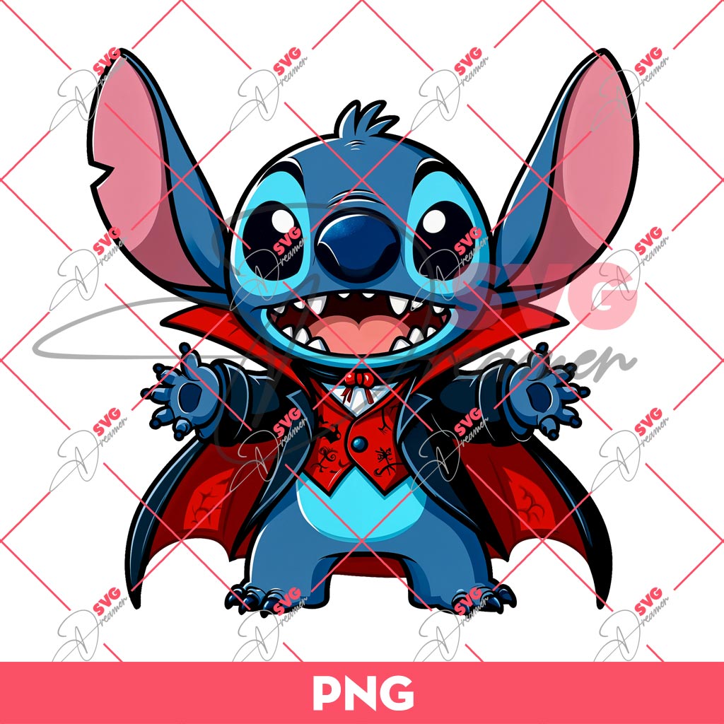Vampire Stitch Halloween PNG, Stitch Wearing Vampire Outfits PNG