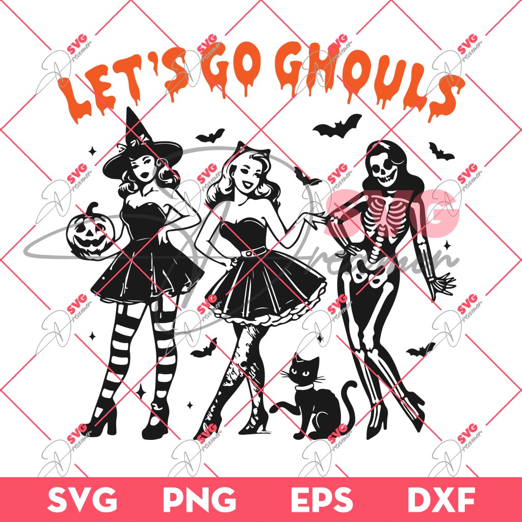 Vintage Retro Witchy Lets Go Ghouls SVG, Halloween SVG PNG