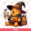 Winnie The Pooh Coffee Halloween PNG, Pooh Bear Witches And Pumpkin Halloween PNG