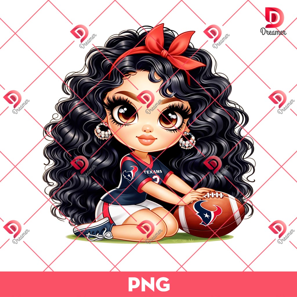 Cute Cartoon Girl NFL Texans PNG, Houston Texans Girl Football PNG