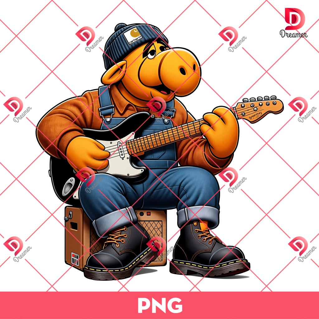 ALF Playing Guitar PNG, ALF Wearing Carhartt Fashion PNG