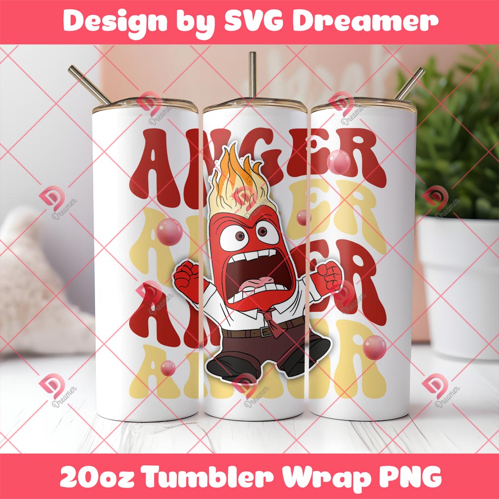 Anger Inside Out 2 Tumbler Wrap 20oz PNG, Inside Out 2 Movie Tumbler Wrap PNG