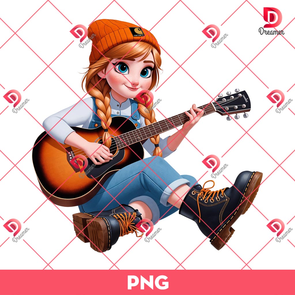 Anna Princess Wearing Carhartt Fashion PNG, Anna Frozen Playing Guitar PNG