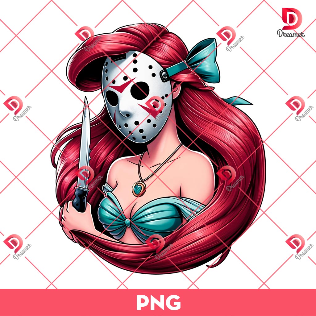 Ariel Mermaid Jason Voorhees PNG, Disney Princess Horror Characters PNG, Halloween PNG