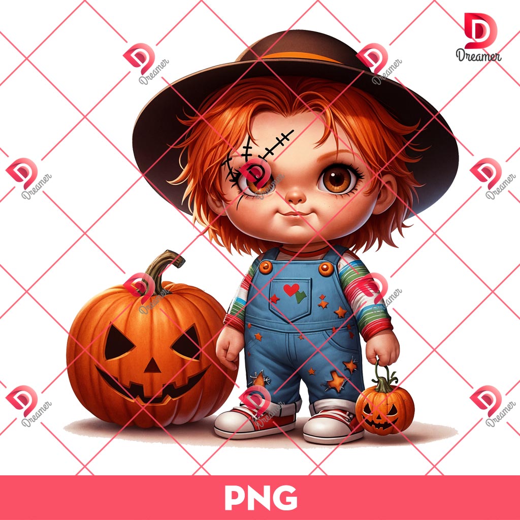 Baby Chucky Halloween PNG, Chucky And Pumpkin PNG, Horror Character Halloween PNG