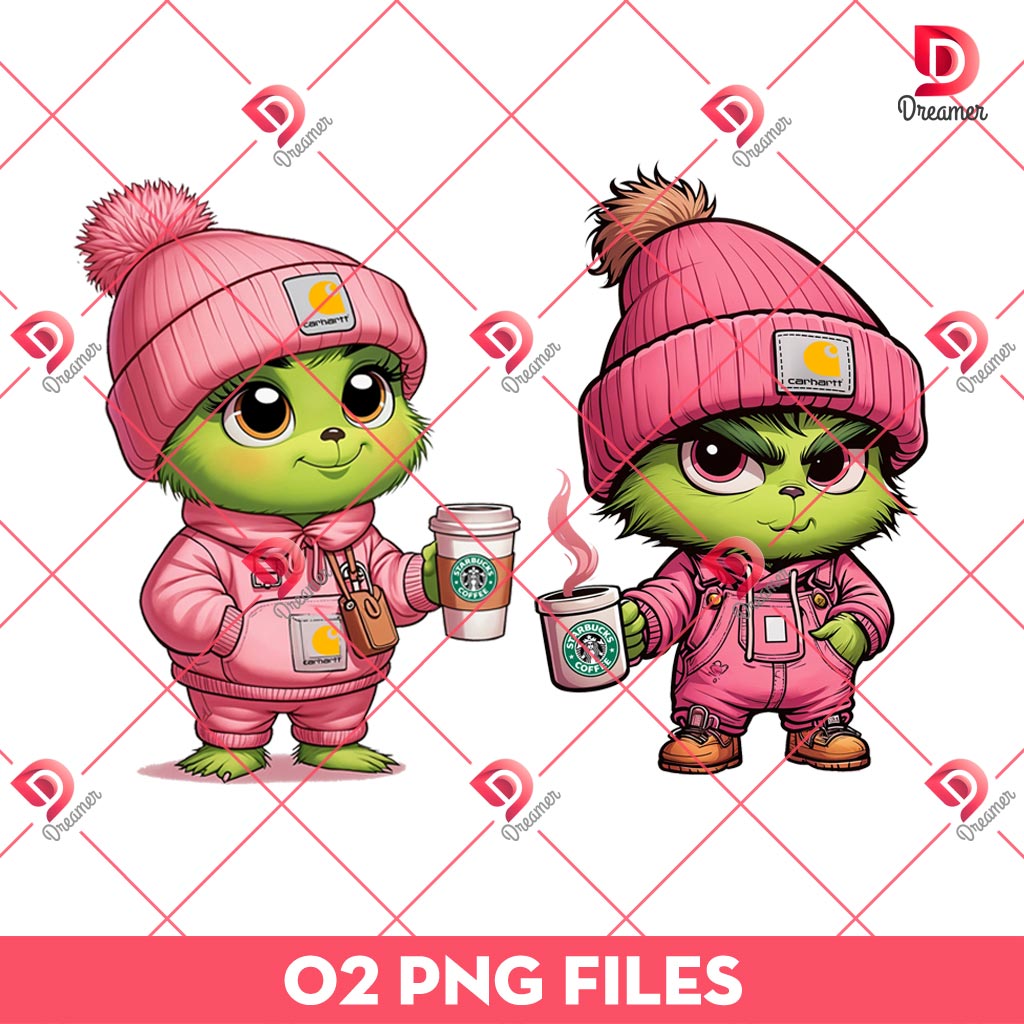 Baby Grinch PNG, Cute Grinch With Starbucks Coffee PNG