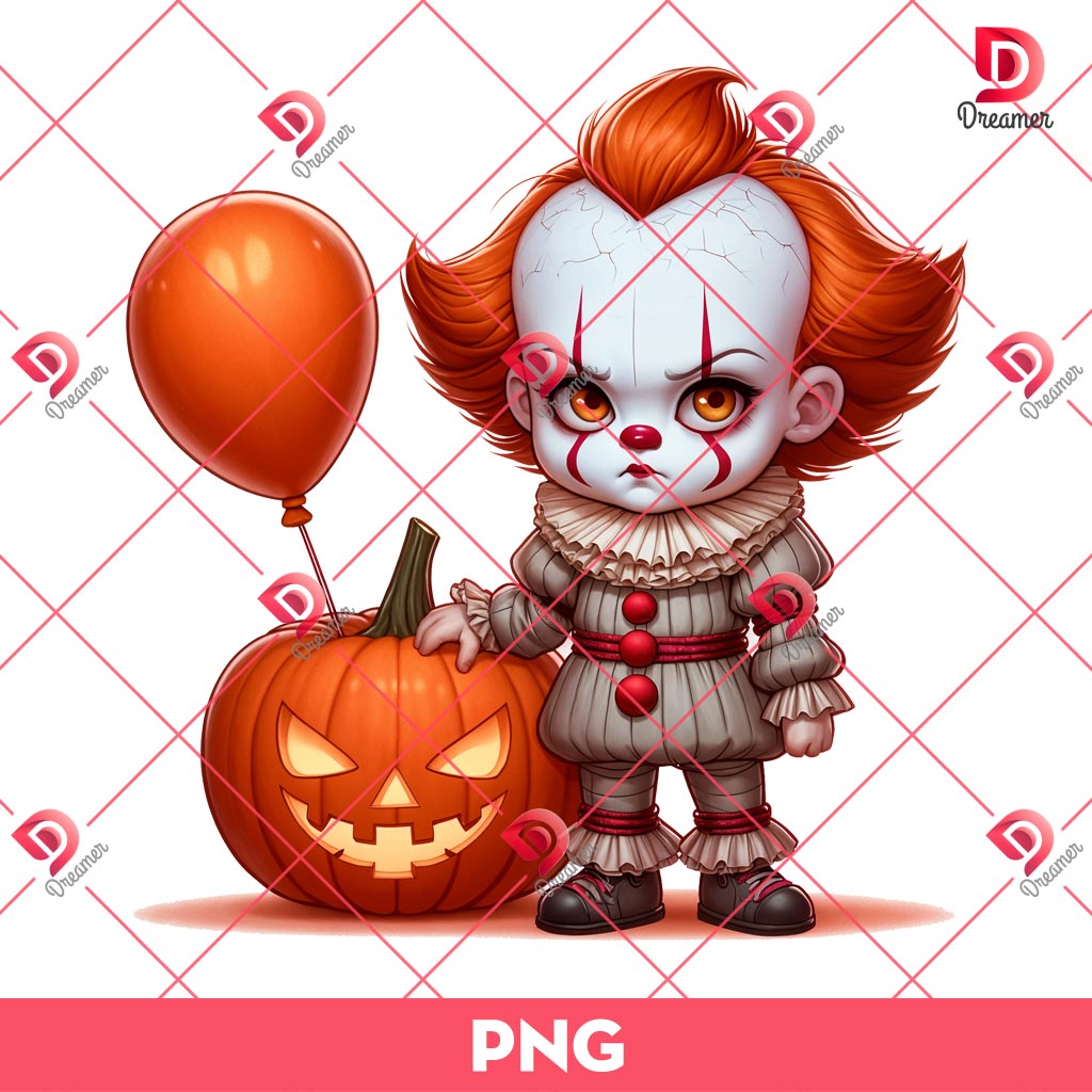 Baby Pennywise And Pumpkin PNG, Baby Pennywise Halloween PNG, Horror Character Halloween PNG