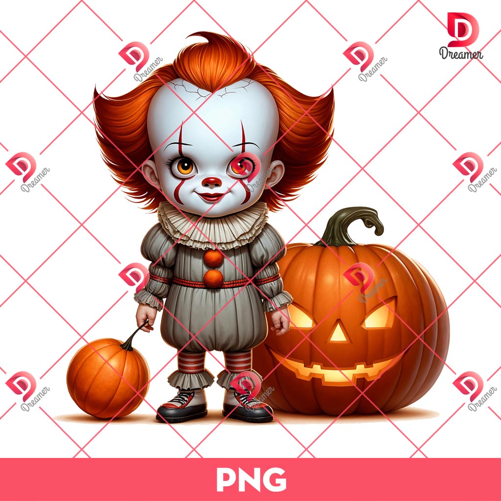 Baby Pennywise Halloween PNG, Cute Horror Killer PNG