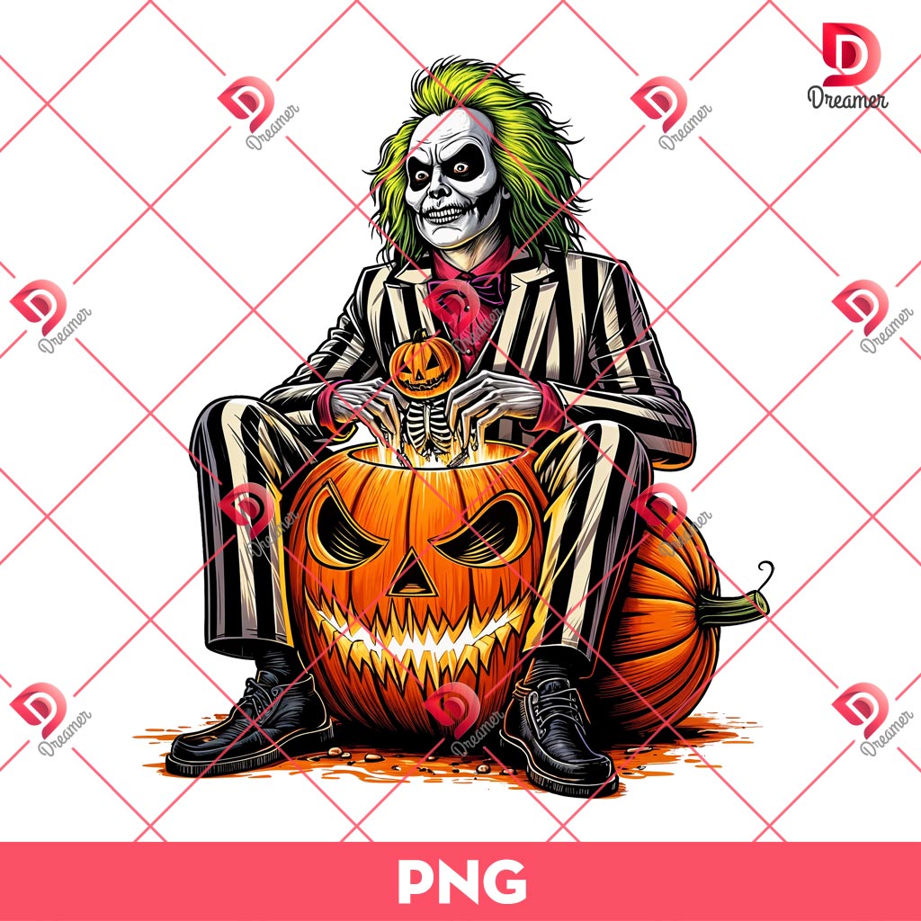 Beetlejuice Halloween PNG, Beetlejuice Pumpkin Horror PNG, Horror Characters Halloween PNG