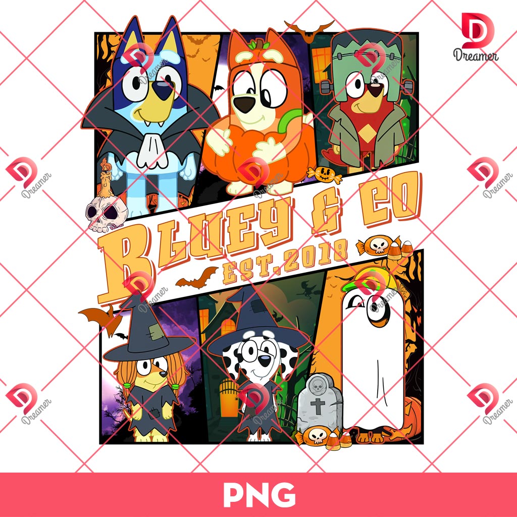 Bluey And Co EST 2018 PNG, Bluey Friends Halloween PNG