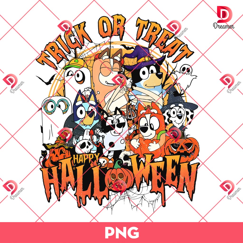 Bluey Friends Trick Or Treat PNG, Happy Halloween Bluey PNG