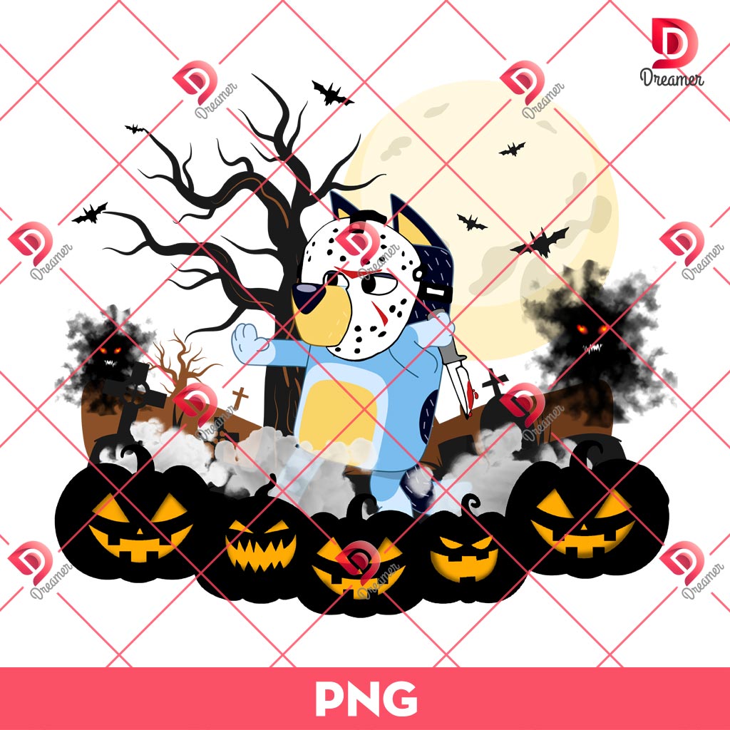 Bluey Jason Voorhees PNG, Bluey Horror Killer Halloween PNG